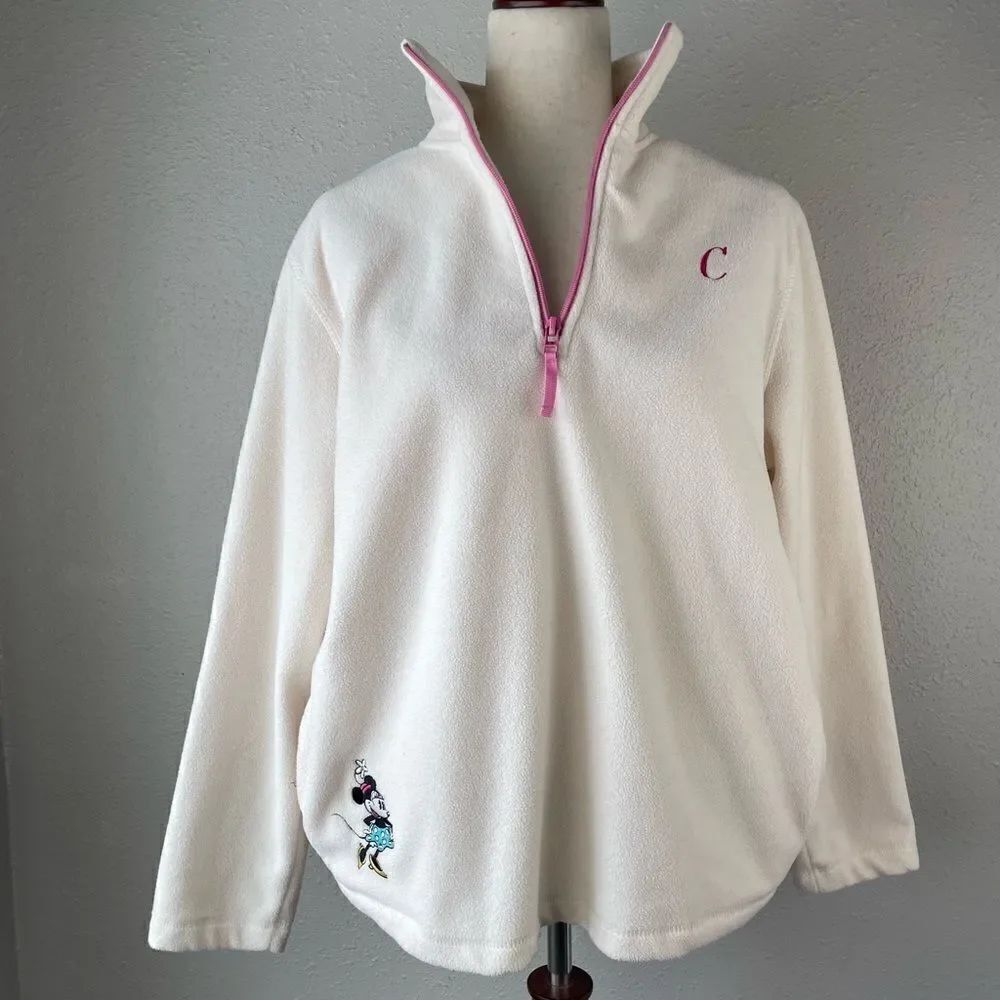 Disney Direct Mini Mouse Quarter Zip Pullover Fleece Jacket Size L EUC